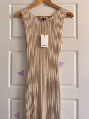 Quince Sleeveless Ribbed Midi Dress in Beige